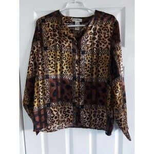 Martinique Womens Blouse Shirt Polyester Career Cheetah Print Dressy Top Size 8